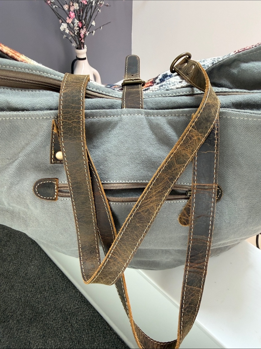 Myra Bag Boho Woven Tote in Cream, Navy & Rust - Picture 3 of 5